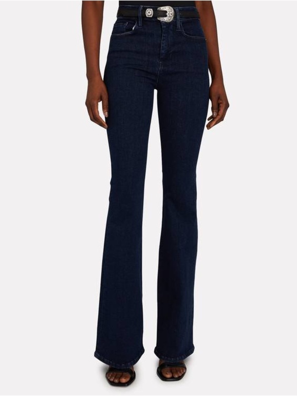 Frame Denim Le One Flare Dark Indigo High-Rise Flare Jeans